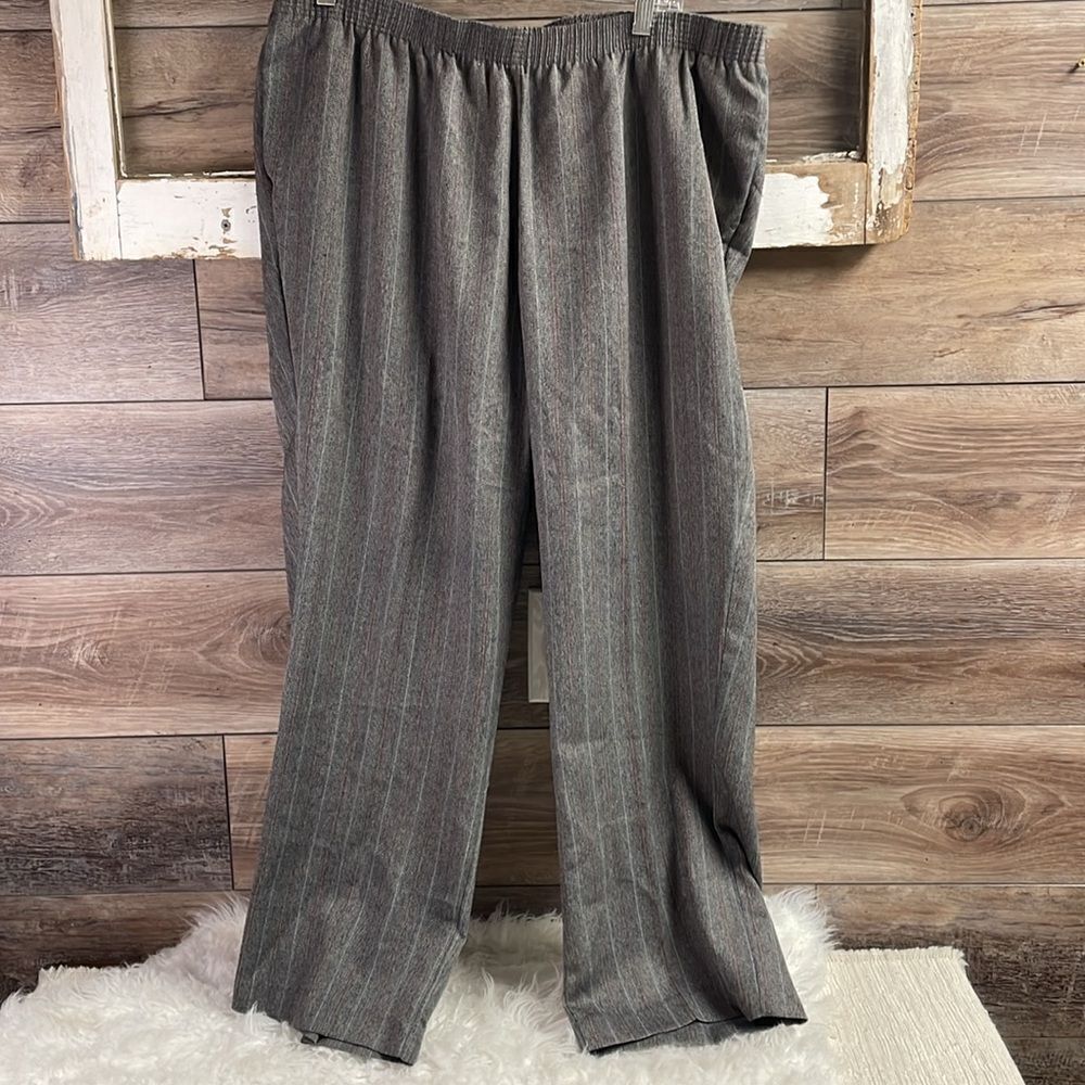 Allison Daley Gray Black Red Pinstriped Dress Pants Elastic Waist  22W Vintage - Picture 3 of 10